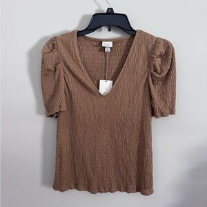 a new day Tan Textured V-Neck Blouse